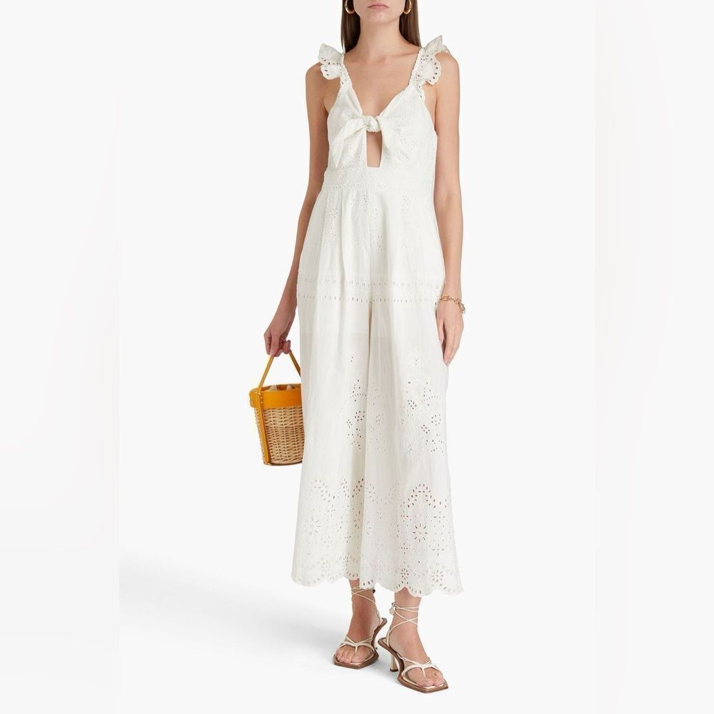 ALICE + OLIVIA Rosina cropped knotted broderie anglaise cotton jumpsuit Size 14